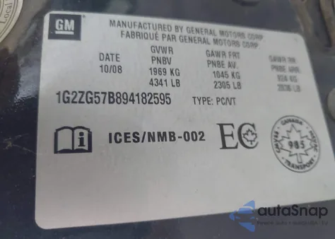 2009 Pontiac G6 from USA, damaged, VIN 1G2ZG57B894182595